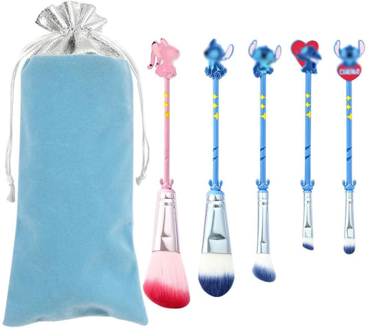 5Pcs Cartoon Makeup Brushes Set with Bag, Kawaii Cosmetic Brushes Anime Collection for Foundation Blush Eyeshadow Eyebrow Eyeliner Face Concealer Powder Makeup Brush Gift for Girl Women