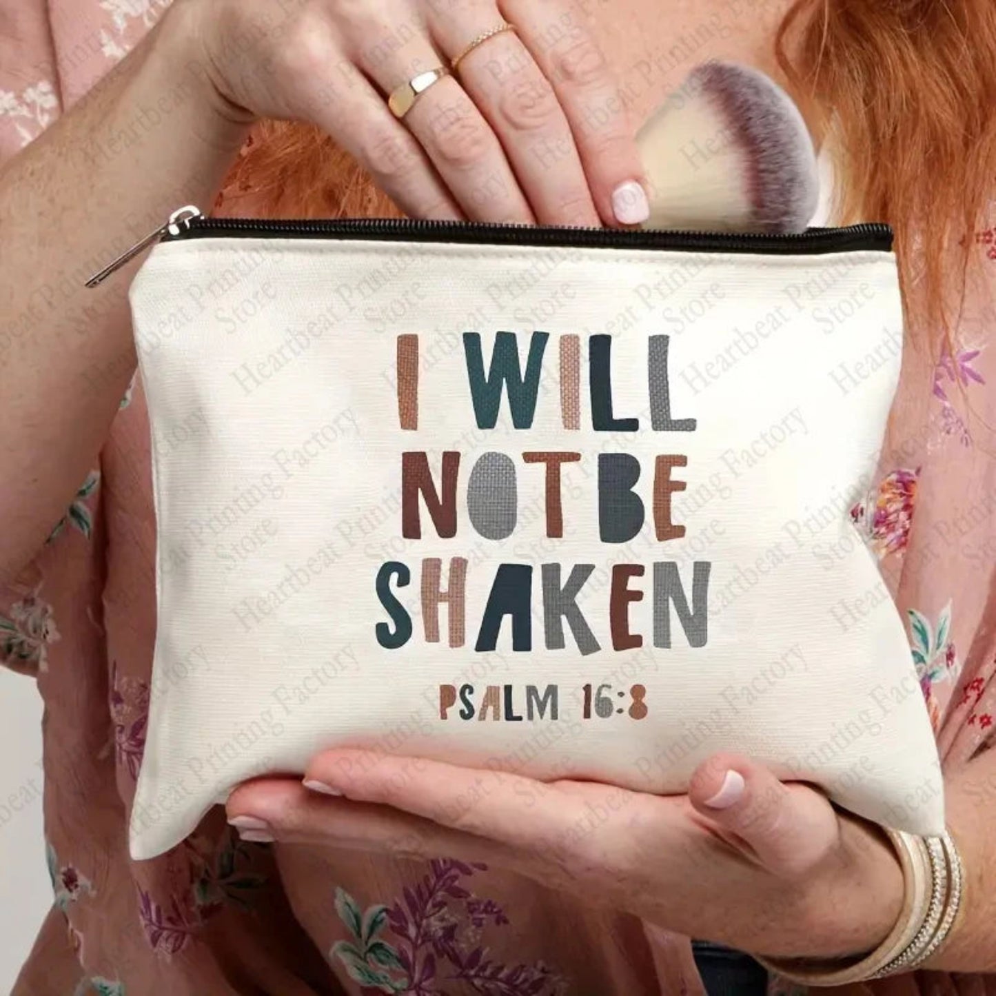 Christian Bible Verse PSALM 16:8 I Will Not Be Shaken Inspirational Quote Makeup Bag Cosmetic Bags Christian Gifts for Women