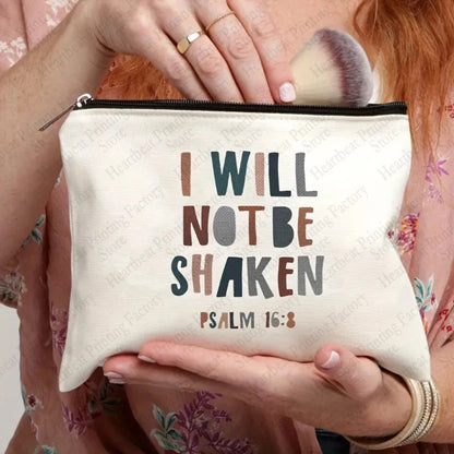 Christian Bible Verse PSALM 16:8 I Will Not Be Shaken Inspirational Quote Makeup Bag Cosmetic Bags Christian Gifts for Women