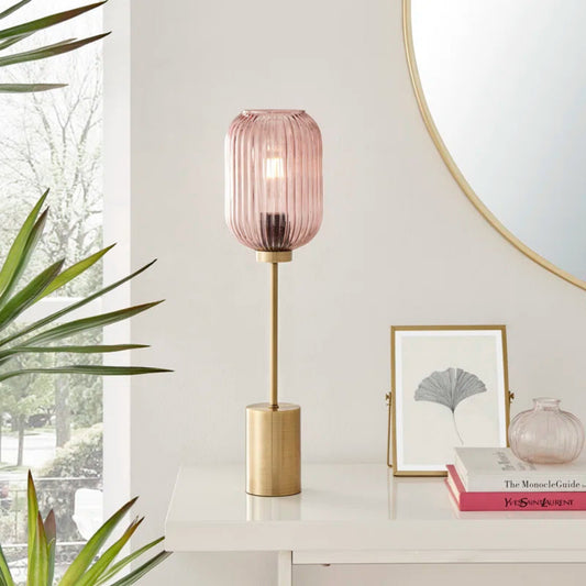 Anesia Table Lamp - Rose Fluted Glass and Brushed Metal Reading Lamp