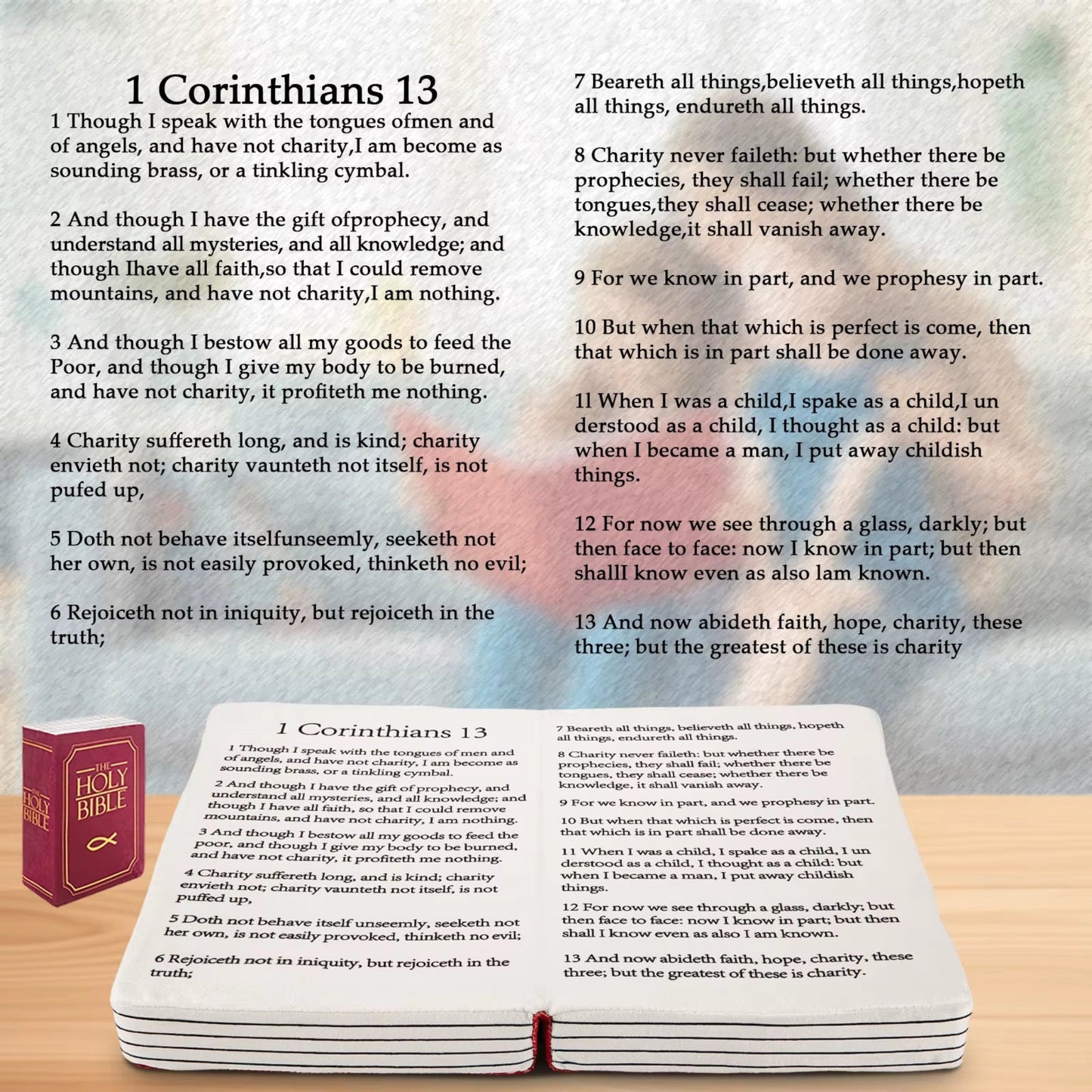 Stuffed Memory Sponge Bible Pillow Plush Toys 1 Corinthians 13 Bible Pillow Toy with Best Christian Gifts for Kids Children