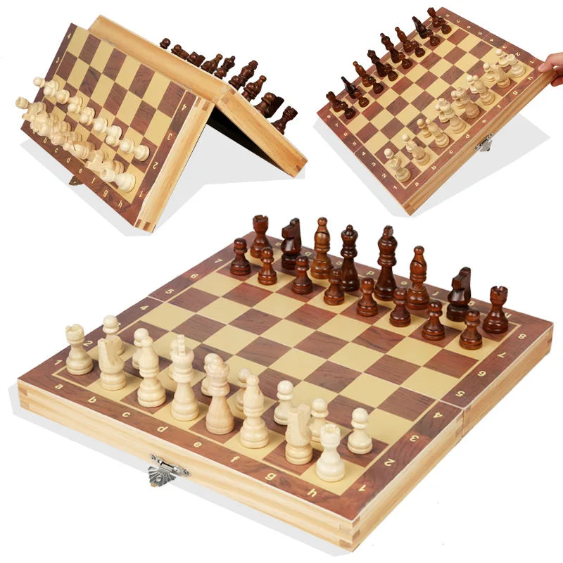 Magnetic Wooden Folding Chess Set Felted Game Board 24Cm*24Cm Interior Storage Adult Kids Gift Family Game Chess Board
