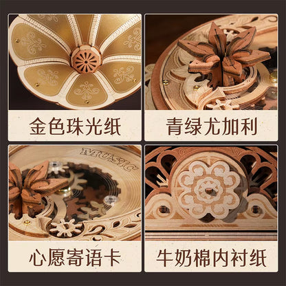 Spot Official Qiyun Phonograph Music Box DIY Handmade Music Puzzle Assembly Building Block Model for Girls' Birthday Gift