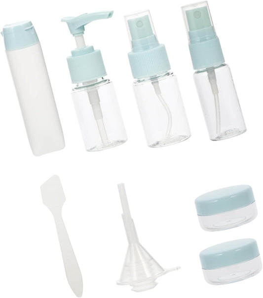 Set of 9 Portable Travel Bottles Empty Refillable Cosmetics Spray Bottles for Toiletries Leakproof Squeezable for Women Men