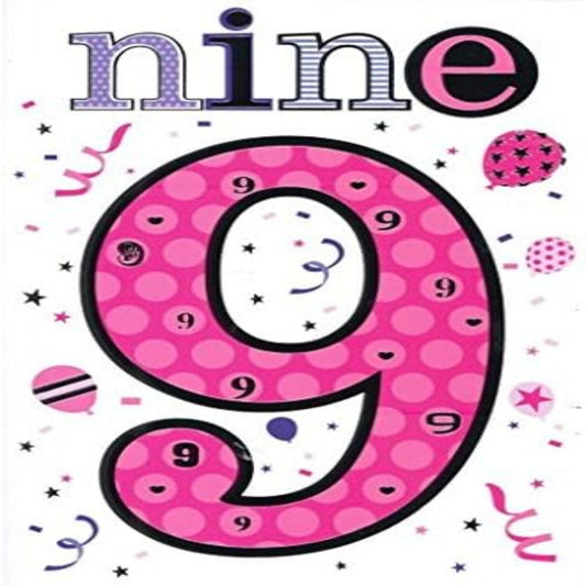 9th Birthday Card for Girl   –   Silver Foiled Number 9 Design   -   210  x  290 mm