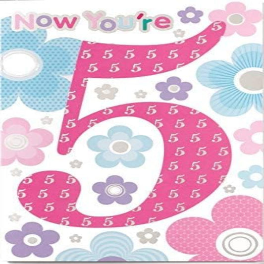 Age 5 Birthday Card for Girl   -   7.5  x  5.1 inches