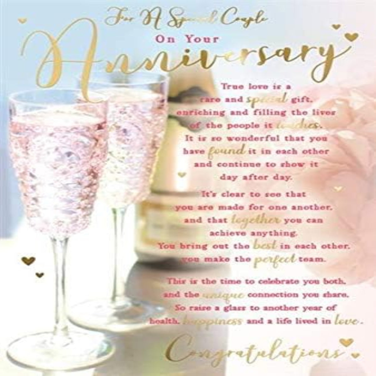 Anniversary Card for a Special Couple | Champagne Flutes with Verse    -   15.2cm  x   22.8cm