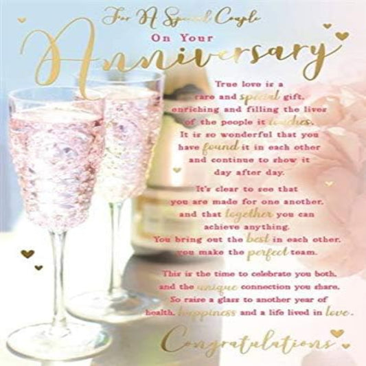 Anniversary Card for a Special Couple | Champagne Flutes with Verse    -   15.2cm  x   22.8cm