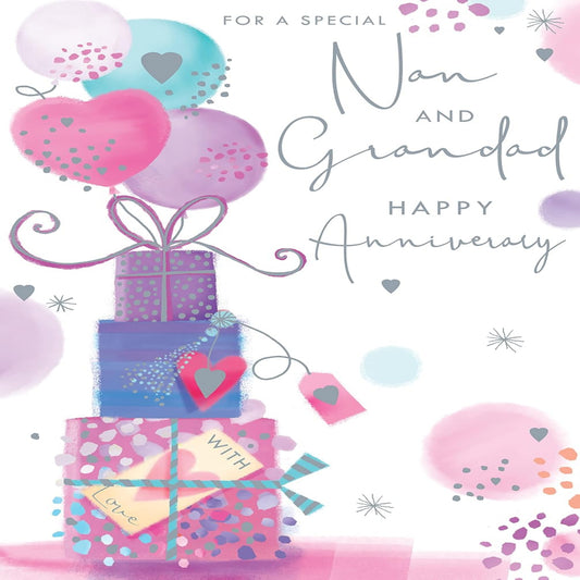 Anniversary Card for Nan & Grandad  -  Presents Design with Verse  -  15cm  x  23cm