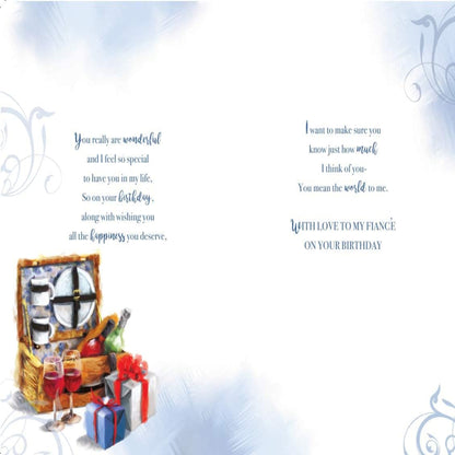 Aura Fiancé Birthday Card – Wine Hamper & Gifts Design with Verse  -   15.2cm  x  22.8cm