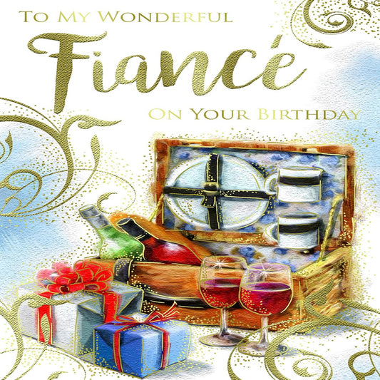 Aura Fiancé Birthday Card – Wine Hamper & Gifts Design with Verse  -   15.2cm  x  22.8cm
