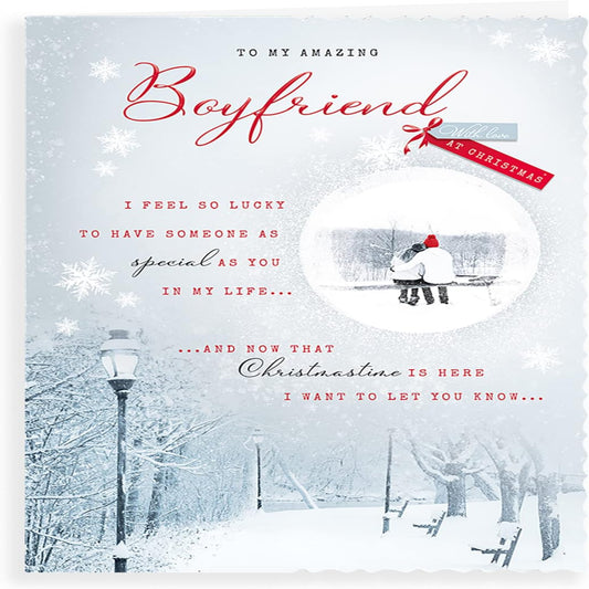 Avant Garde Boyfriend Photo Christmas Card – White - 10 x 7 inches