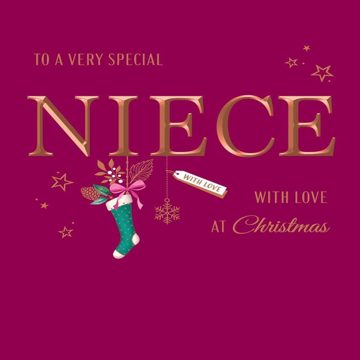 Avant Garde Christmas Card for Special Niece  –  Classic Rose  -   8 x 6 inches