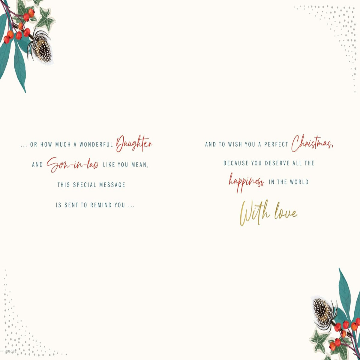 Avant Garde Christmas Card for Daughter & Son-in-Law   –   Traditional Wreath Christmas Card  -   9  x  6 inches