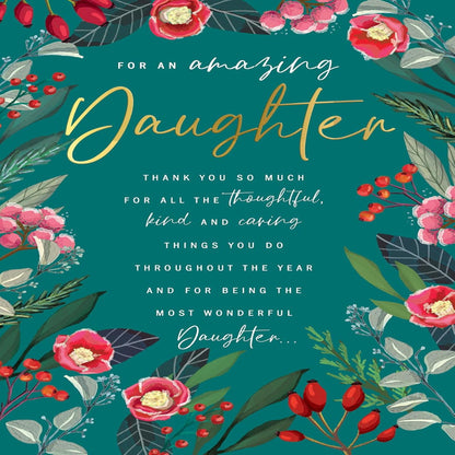 Avant Garde Daughter Christmas Card   –   Floral Edge    -     9   x   6   inches