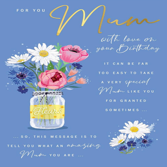 Avant Garde Mum Birthday Card  – Blue Greeting Card  -  9  x  6  inches