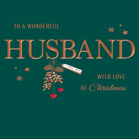 Avant Garde Wonderful Husband Christmas Card – Green  - 8 x 6 inches