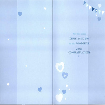 Baby Boy Christening Congratulations Card | Bunting & Balloons  -  133  x  197mm