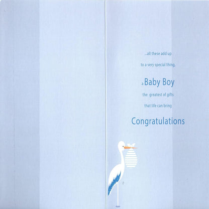 Baby Boy Congratulations Card with Stork & Glitter | New Baby Card   -   134 x 191mm