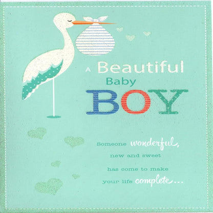 Baby Boy Congratulations Card with Stork & Glitter | New Baby Card   -   134 x 191mm