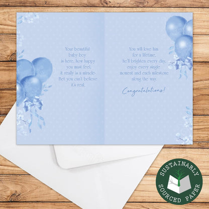 Baby Boy Congratulations Card    –    Love and Cherish Premium Card   -   210  x  290 mm