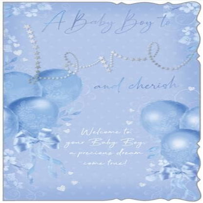 Baby Boy Congratulations Card    –    Love and Cherish Premium Card   -   210  x  290 mm