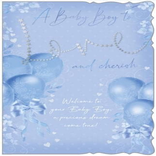 Baby Boy Congratulations Card    –    Love and Cherish Premium Card   -   210  x  290 mm