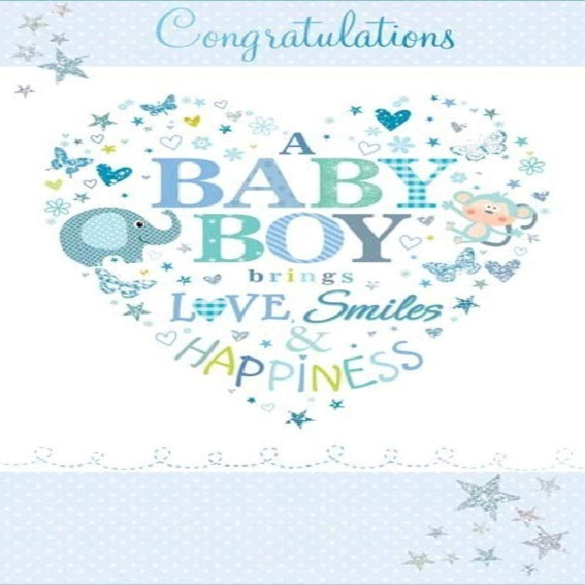 Baby Boy Newborn Congratulations Card | Welcome Baby Greeting Card   -  15 x 23cm