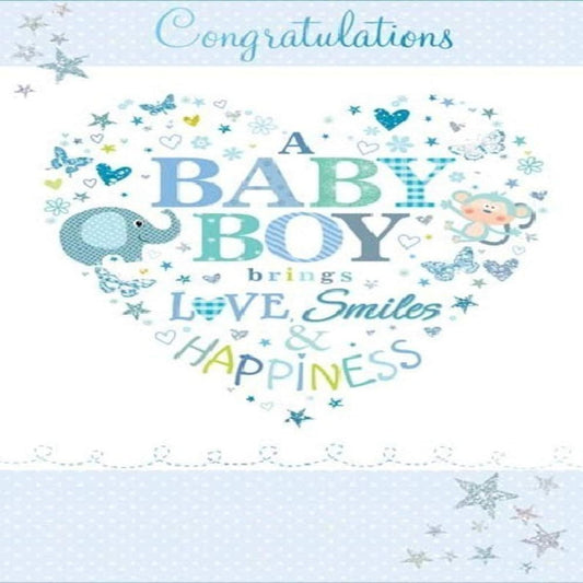 Baby Boy Newborn Congratulations Card | Welcome Baby Greeting Card   -  15 x 23cm
