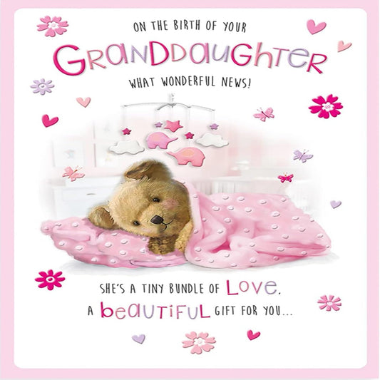 Birth of Granddaughter Card   –   Cute New Baby Girl Card  -  Regal Publishing  -   9  x  6 inches