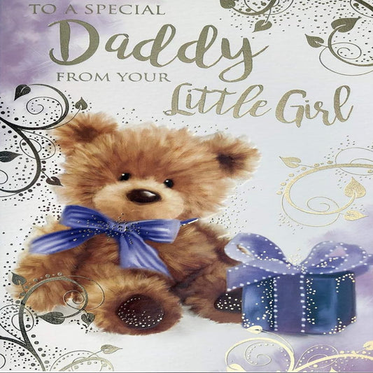 Birthday Card for Daddy from Little Girl   –   Bear & Present Design  -   Lovely Verse   -  15.2cm  x  22.8cm