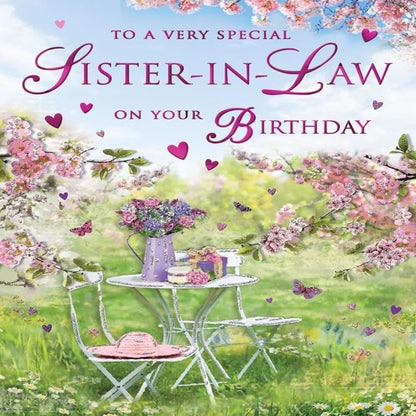 Birthday Card for Sister-in-Law   –    Traditional Garden Scene   - Regal Publishing  -   8   x  6 inches