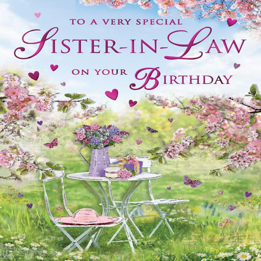 Birthday Card for Sister-in-Law   –    Traditional Garden Scene   - Regal Publishing  -   8   x  6 inches