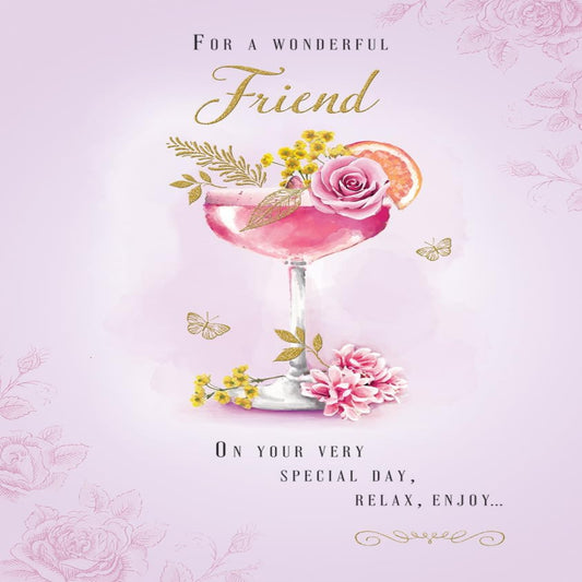 Birthday Card for Wonderful Friend | Cocktail Design   -  8  x  6 inches