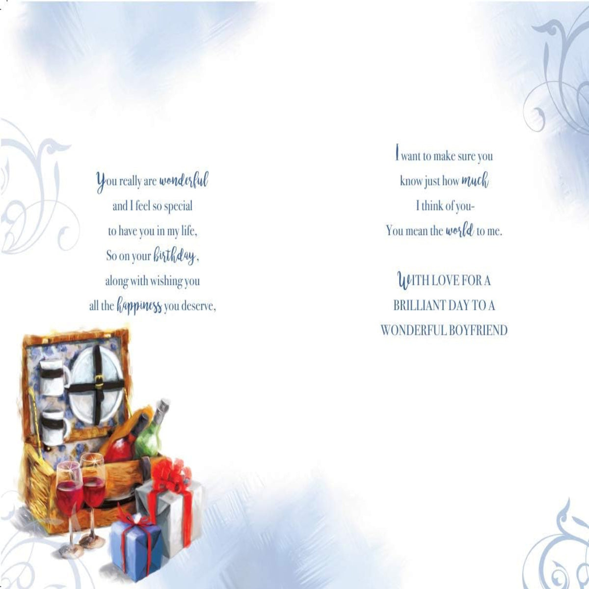 Boyfriend Birthday Card   –    Wine Hamper Design with Verse       -    15.2cm   x   22.8cm