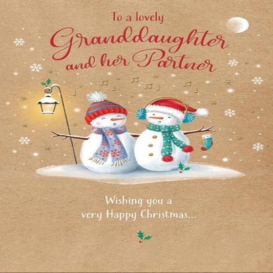 Piccadilly Greetings Granddaughter & Partner Christmas Card – Snow Couple - 9 x 6 inches