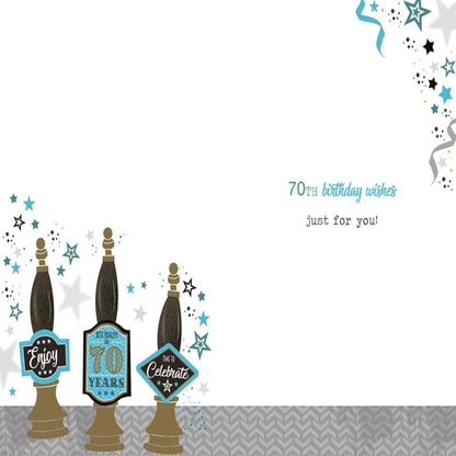 Cheers & Beers 70th Birthday Card | Beer Design Happy 70th Birthday Card    -  15cm x 23cm