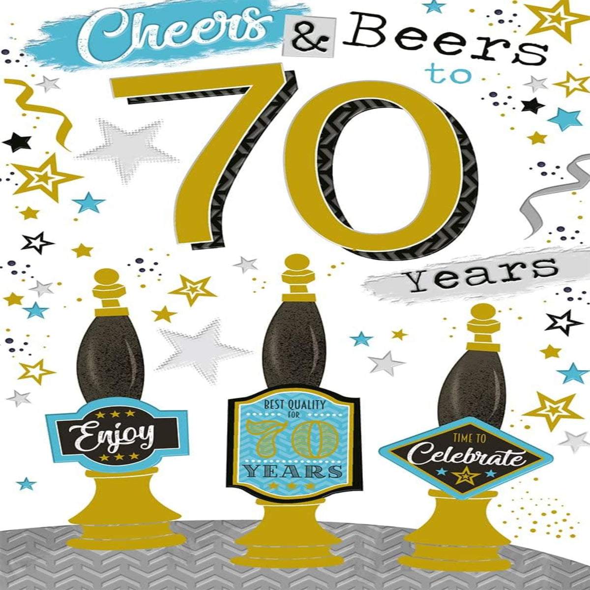 Cheers & Beers 70th Birthday Card | Beer Design Happy 70th Birthday Card    -  15cm x 23cm