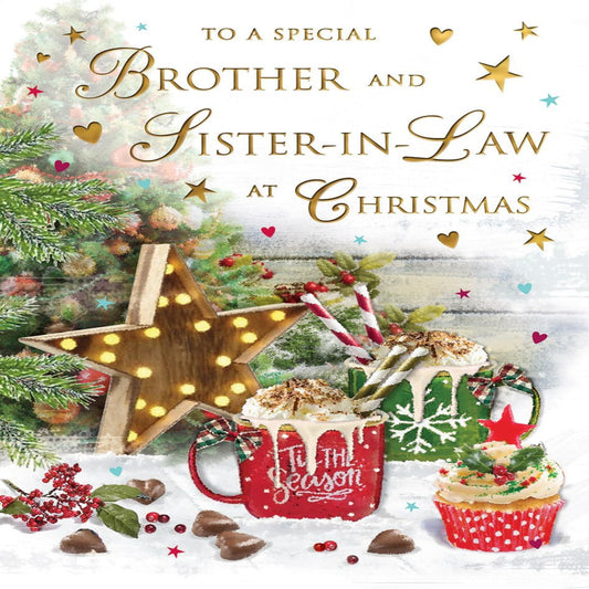 Regal Publishing Christmas Card for Brother & Sister-in-Law – Hot Chocolate Design - 9 x 6 inches