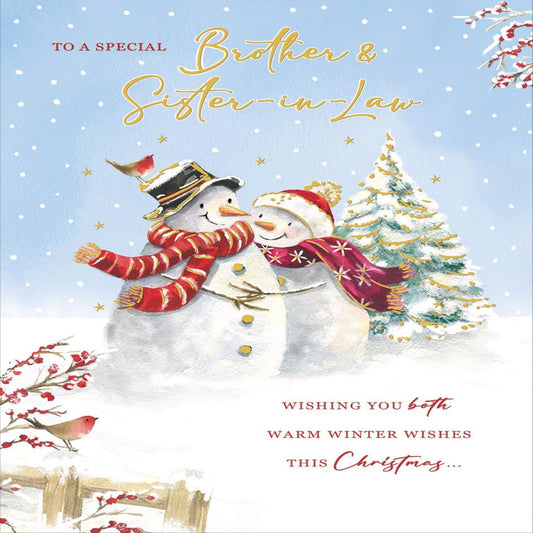 Regal Publishing Christmas Card for Brother & Sister-in-Law – Snowman Couple - 9 x 6 inches