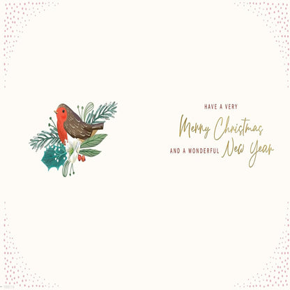 Christmas Card for Godmother     –   Robin Wreath Design    -    8  x  6 inches