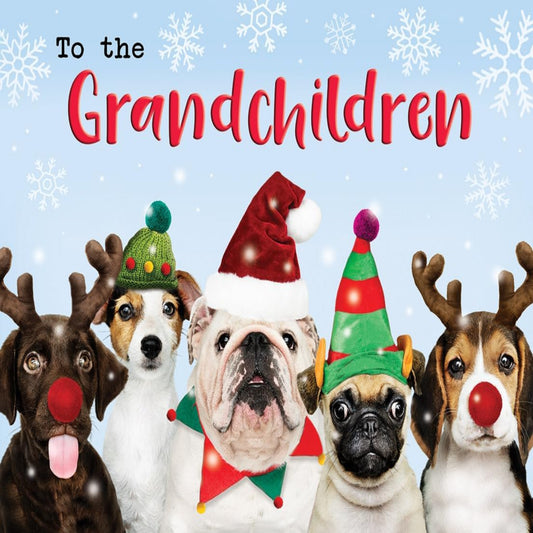 Christmas Card for Grandchildren – Fun Dogs Design   -  8  x  6 inches