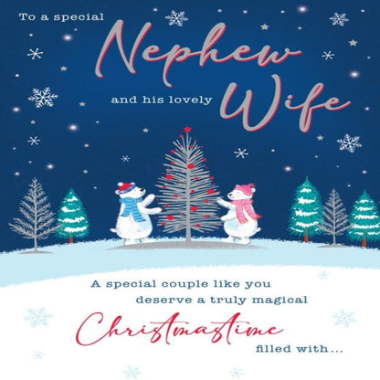 Christmas Card for Nephew & Wife    –   Bears and Tree Design   -   Piccadilly Greetings   -   9  x  6 inches