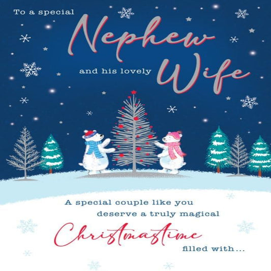 Christmas Card for Nephew & Wife    –   Bears and Tree Design   -   Piccadilly Greetings   -   9  x  6 inches