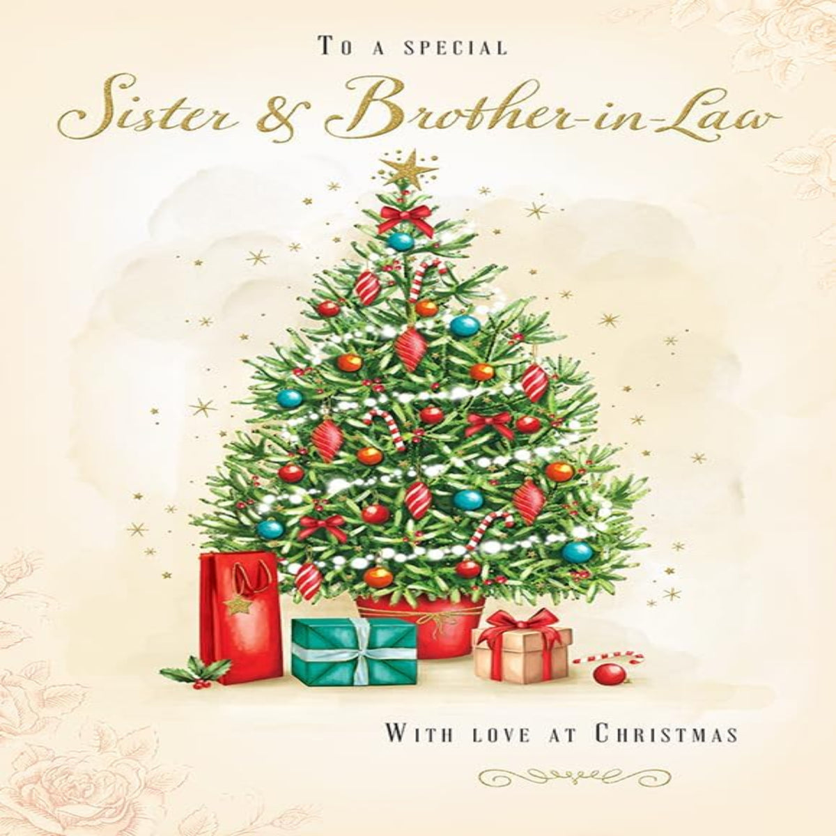 Christmas Card for Special Sister & Brother-in-Law  -  Traditional Tree   -    9   x  6 inches