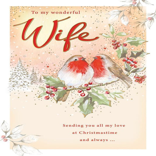 Christmas Card for Wife   –  Two Robins Design   -   Regal Publishing   -   9  x  6 inches