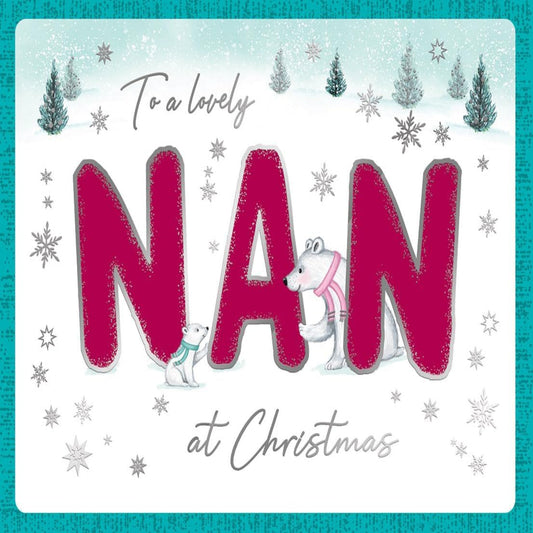 Christmas Card for a Lovely Nan | Cute Bears Christmas Card   -   8  x  6 inches