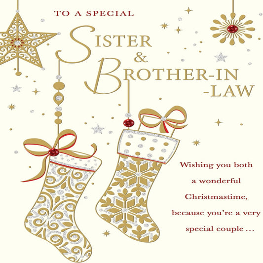 Regal Publishing Christmas Card for Sister & Brother-in-Law – Stockings Design - 9 x 6 inches