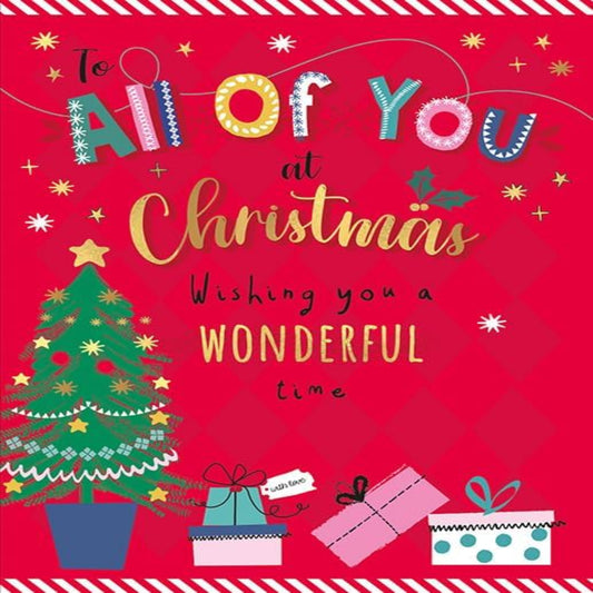 Piccadilly Greetings Christmas Card To All Of You – Tree & Gifts Design  - 8 x 6 inches