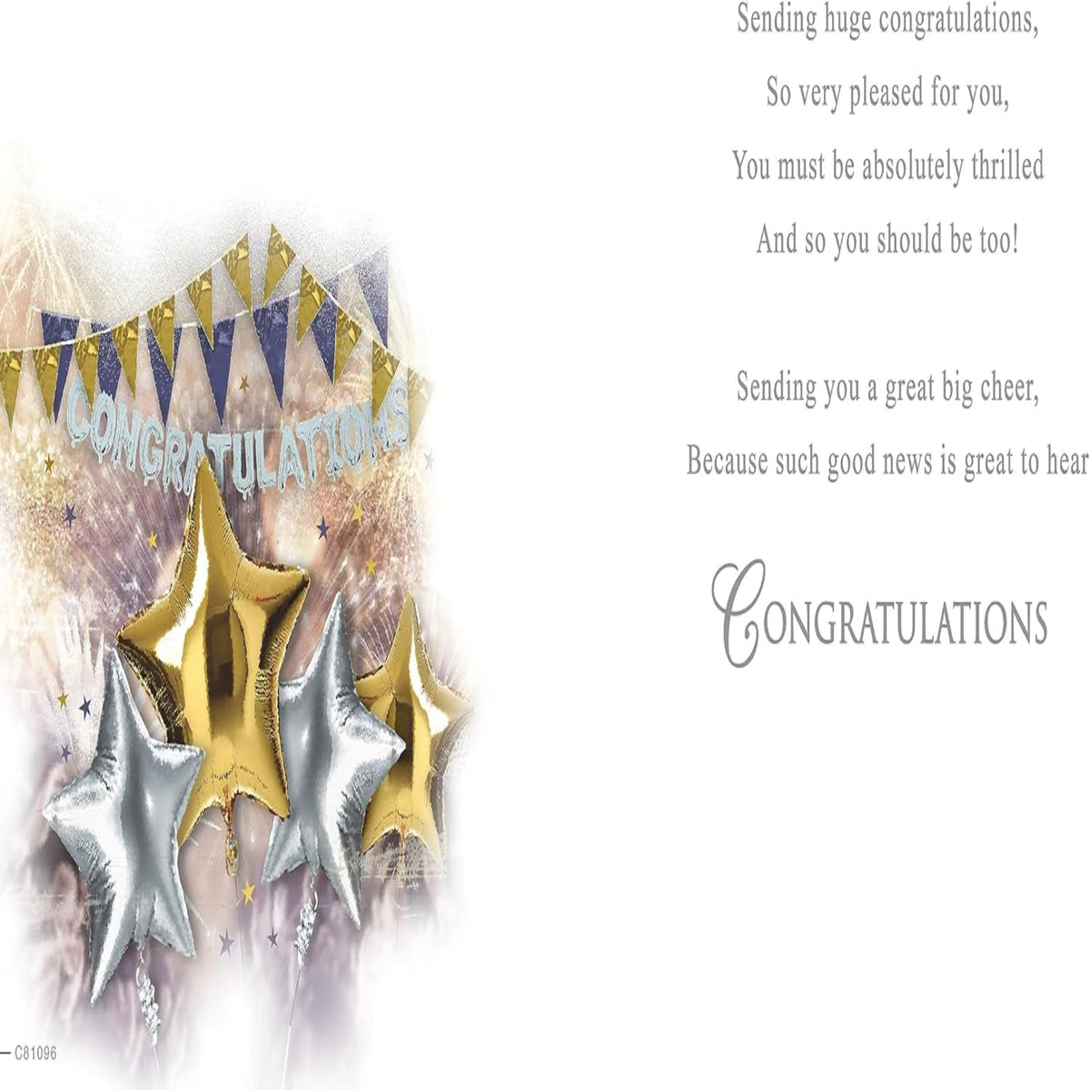 Congratulations Card with Star Balloons  - Regal Publishing  -  8  x  6  inches